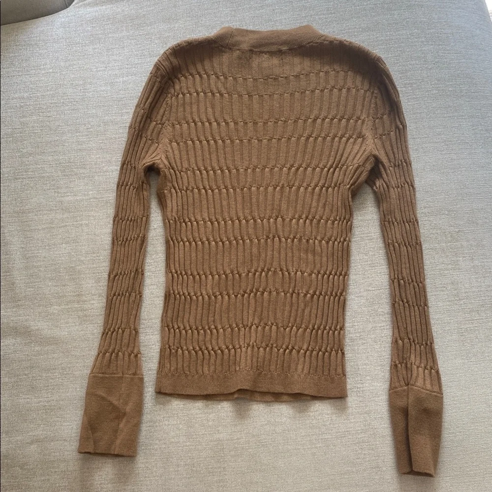 Club Monaco Signature Ribbed Mock Neck Sweater Wool Long Sleeve Camel Tan Size S